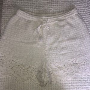 High Waisted Lace Crotchet Off White Shorts